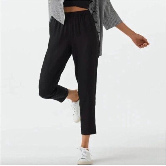 VETTA Capsule The Tencel Tapered Pants Black Medium Womens Elastic Waist Pockets - Picture 1 of 13